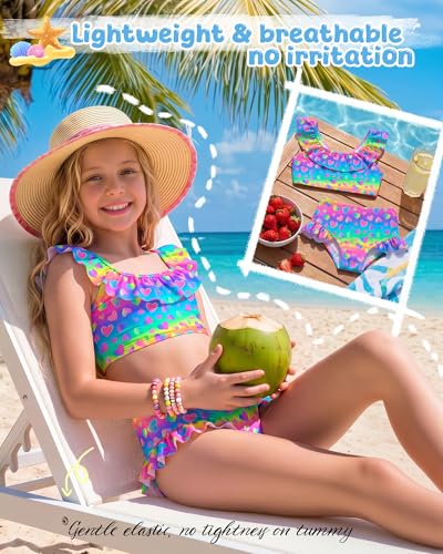 Image of Xaatren Toddler Girl Swimsuits 2 Piece Kids Ruffle Trim Bathing Suit with Adjustable Strap Summer Cute Tankini for 2-8 Years