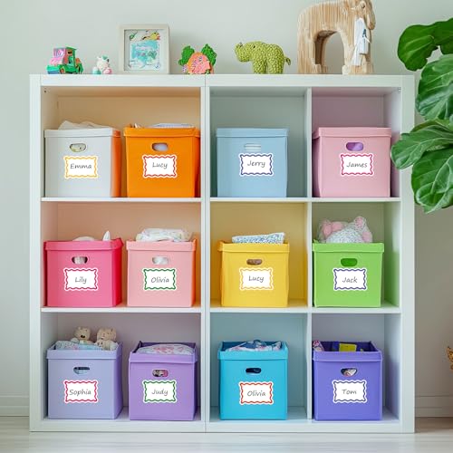 Image of Whaline 180Pcs 3.5 x 2.4 inch Colorful Wavy Scalloped Border Name Tag Stickers Colorful Self-Adhesive Nameplate Decal Blank Name Badge Label for School Classroom Gift Office Conference Desk Decor