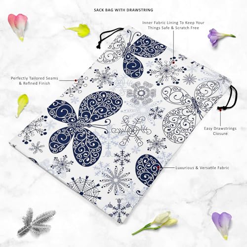 Image of ArtzFolio Snowflakes & Butterflies | Reusable Sack Bag | Bag for Gym, Storage, Vegetable & Travel