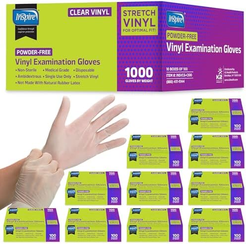 Inspire Exam Medical Clear Vinyl Disposable Gloves - Latex Free f...