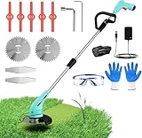 Cordless Lawn Trimmer Weed Wacker - HooSeen 12V Grass Trimmer Weed Cutter with 3 Types Blades, Hand Weeder, 2.0Ah Li-ion Battery Powered Weed Trimmer Grass Cutter for Garden and Yard