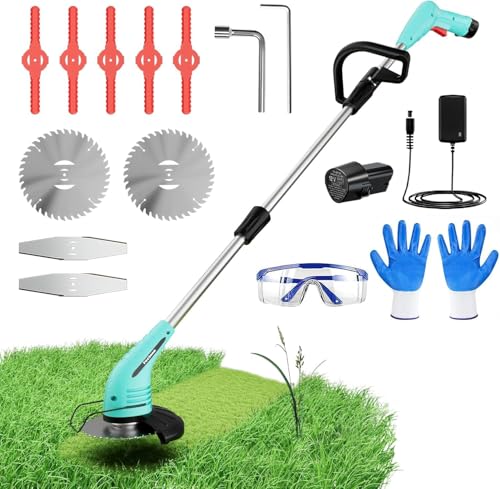 Cordless Lawn Trimmer Weed Wacker - HooSeen 12V Grass Trimmer Weed Cutter with 3 Types Blades, Hand...