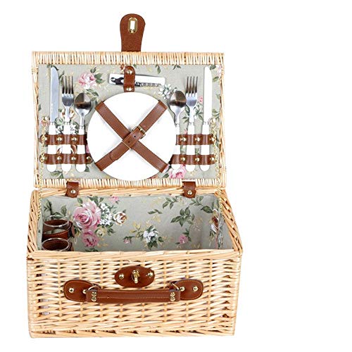 BEI&YANG Rattan Picnic Basket Willow Woven Outdoor Picnic Basket With Cutlery Insulation Woven Basket Camping Picnic Basket With Cover
