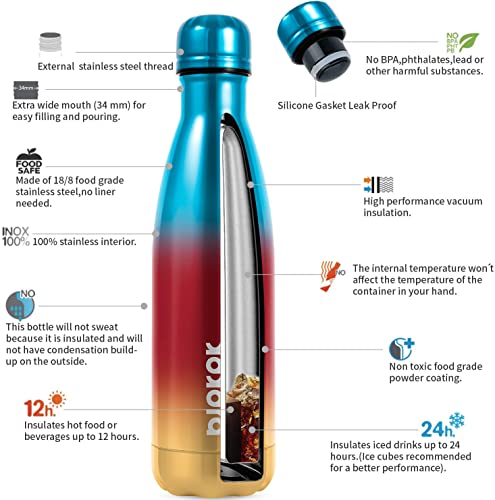 Image of BJPKPK 17 oz Insulated Water Bottle, Stainless Steel Flask, Leak Proof