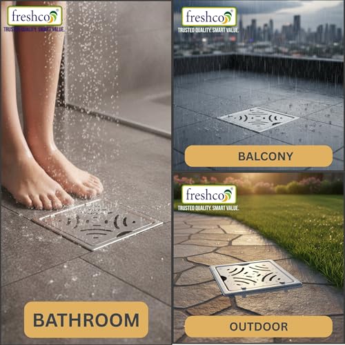 Image of Freshco 5x5 SS 304 Floor Drain Jali - Mercury Series (Hinged Design) - Heavy Duty 1.5mm Grating - Flip-Open Top with Anti Odor Cockroach Trap - Fits 110mm Pipe