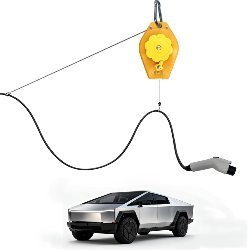 EV Charger Cable Retractor – Automatic Retractable Cable Organizer for Tesla and Other EVs, Ceiling & Wall Mount, Heavy Duty 11lb Load Capacity, Garage EV Charging Cable Management System