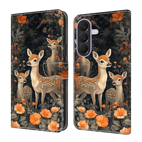 Étui portefeuille en cuir Samsung Galaxy A36 avec rabat gravé cerf