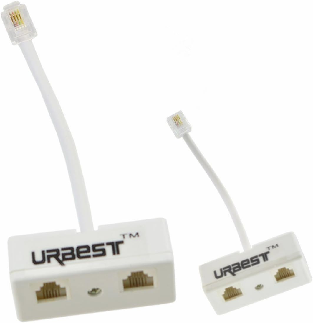 URBEST® 2Pcs 2-Way RJ11 US Telephone Plug to RJ11 Socket Adapter and Splitter for Landline Telephone