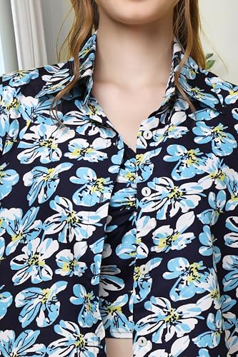 Image of POPWINGS Casual Floral Printed 3-Piece Co-Ord Set for Women || Co-Ord Set for Women Western Summer Office Wear || Crop Top, Trouser and Shirt Set for Women