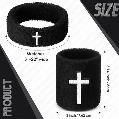 Image of Soulchen 4 pcs Cross Bicep Bands Wrist Bands Christian Arm Sweat Wristbands Absorbent Armband for Men Women Football Baseball Players Sports Activities Supplies