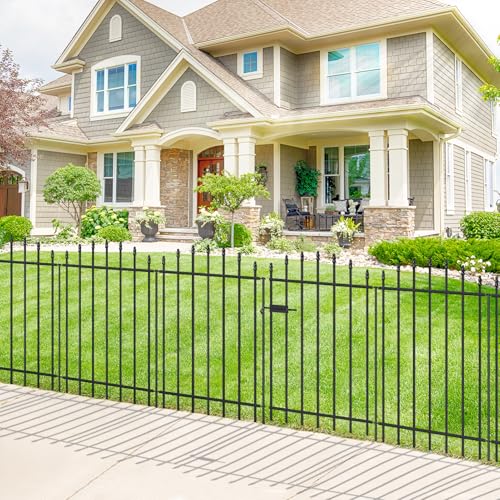 FOREHOGAR Metal Garden Fence with Gate 36 in H x 12 ft L, 1 Gate + 5 Panels Border Dog Fence Panels Animal Barrier, No Dig Garden Fencing for Yard Patio Flower Bed Lawn Outdoor, Arch Black
