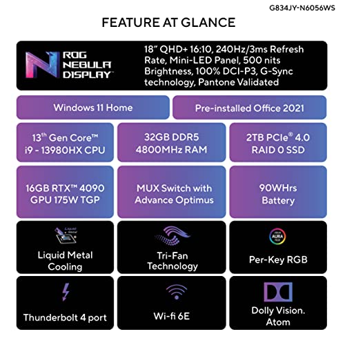 Image of ASUS ROG Strix Scar 18 (2023), Intel Core i9 13th Gen, 18 inch (45.72 cm) QHD+ 240Hz /3ms, 16GB RAM RTX 4090, (32GB RAM /2TB RAID 0 SSD), G834JY-N6056WS + ROG BP1501 Gaming Bag (Black)