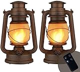Led Vintage Lantern, Realistic Flicker Flame Outdoor Hanging Lantern Battery Operated Camping Night Lights with Remote Landscape Decorative for Garden Patio Deck Yard Path 2 Pack, Copper