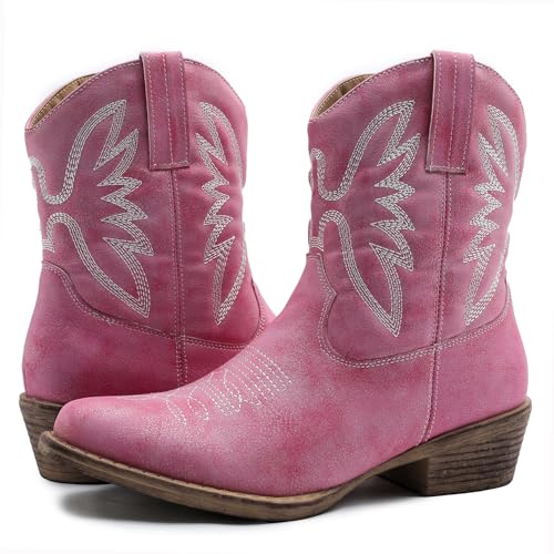 GLOBALWIN Pink Cowgirl Boots Cowboy Chic Square Toe Women’s Western