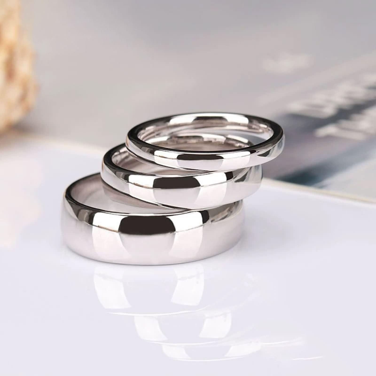 Anillos en Plata de Ley 925 Grabados Personalizados Mujer, 2MM/3,5MM/5,5MM Redondo Pulido Anillo Plata de Promesa para Mujer