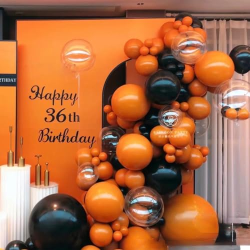 Image of MEBAY Orange Black White and Metallic Silver Balloons Garland Arch Kit, 146 Pcs Latex Balloons with Confetti for Birthday Party Graduation Father's Day Anniversary Bachelorette Party Decoration