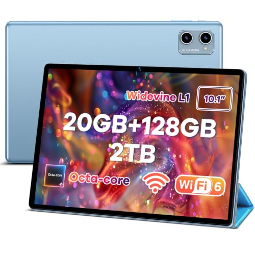 SUAAT 2026 Android Tableta 10.1 Pulgadas, Octa-Core, con 20 GB de RAM + 128 GB de ROM +2 TB | 5G WiFi | FHD | GMS | Bluetooth 5.0 | 8 MP + 5 MP | Tipo C, Tableta táctil,Funda Protectora- Azul