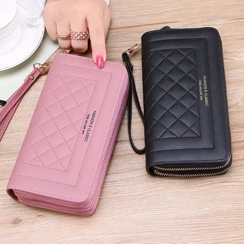 Long Wallet for Women/Tassel Coin Purse Card Holder Wallets/Double Zipper PU Leather Clutch Bags/Luxury Money Phone Bag, Pink4