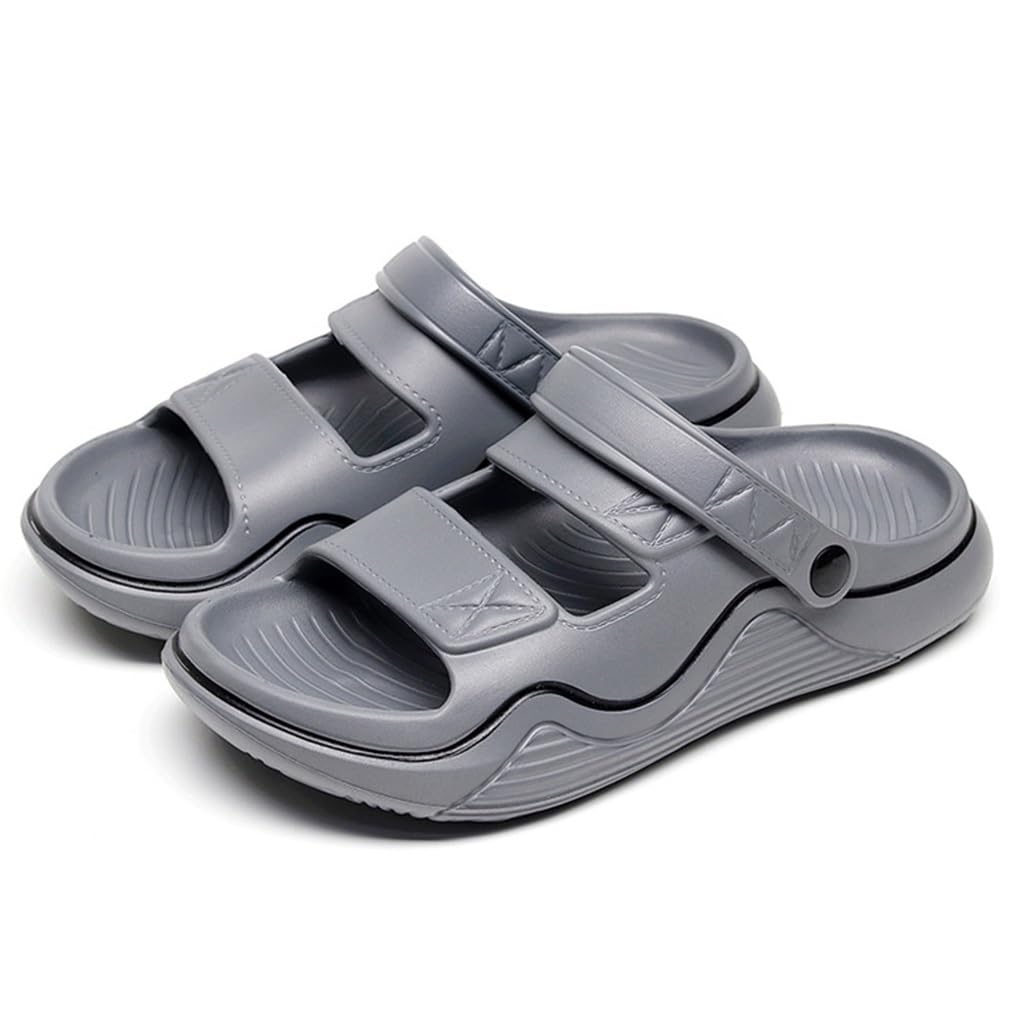Zapatillas para Hombres Verano Al Aire Libre, Suela Gruesa Antideslizante, Ligera, Zapatos De Ducha con Punta Abierta, Sandalias con Soporte para El Arco (Gris, 41/42 EU)