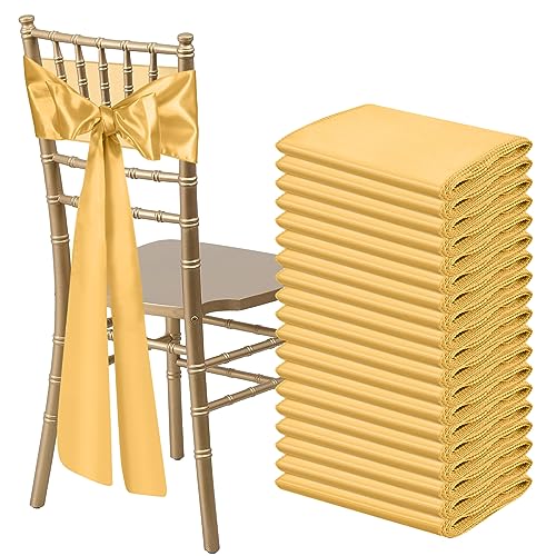 Bouiexye 50 PCS Gold Satin Chair Sashes Bows Universal Chair