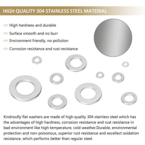 800 Pieces 304 Stainless Steel Flat Washers, Fender Washers, Kindroufly 9 Sizes Stainless Steel Washers, Lock Metal Washers Assortment Kit (M2 M2.5 M3 M4 M5 M6 M8 M10 M12) #TOP1