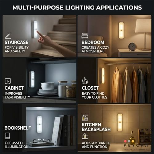 Image of KEYORA Rechargeable LED Push Light 1W - Wireless Stick on Magnetic Light for Closet, Cabinet, Kitchen, Wardrobe, Under Cabinet with 3 Colour Temperature (Size 10.6 cm, Pack of 2)