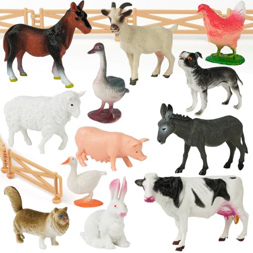 HOTUT Figuras de animais de quinta brinquedos com cerca de montagem, brinquedos realistas de animais conjunto, para crianças, criança, menina
