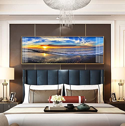 Cuadro de olas y aves costeras para decorar la pared del cabecero de cama en salón relajante
