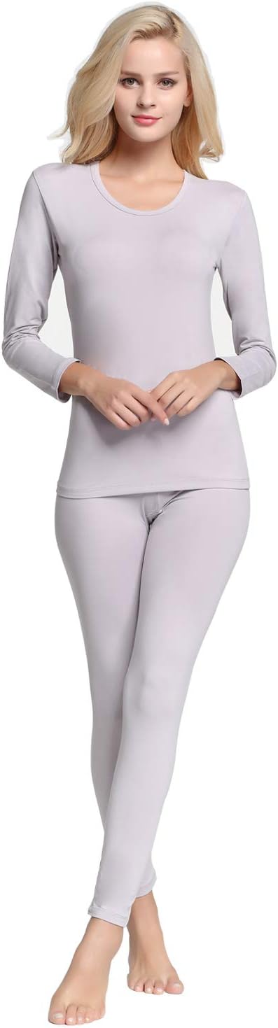 Women's Thermal Underwear Set Base Layer Long Johns Skiing Winter Warm Top and Bottom(Gray,XXL)