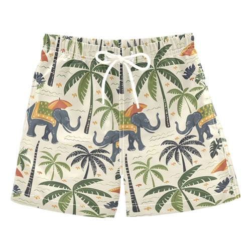 ALAZA Elephant Palm Tree Indian Boys Quick Dry Beach Board Shorts Kids Swim Trunks Bathing Suit Swimsuit 2T