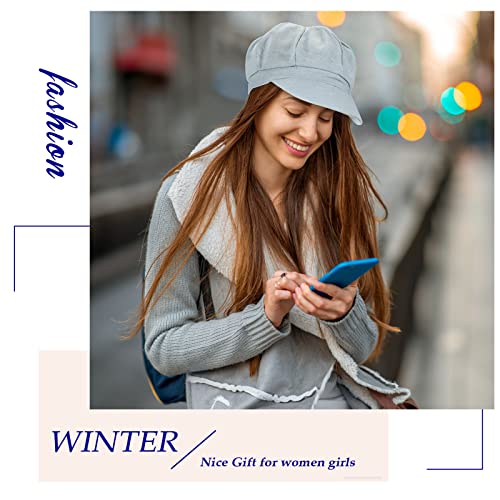 2Pcs Women Newsboy Cap Summer Hats Visor Beret Hats 8 Panels Cabbie Hat Octagonal Cap For Women Girls (Light Gray And Light Blue, Medium) #TOP3