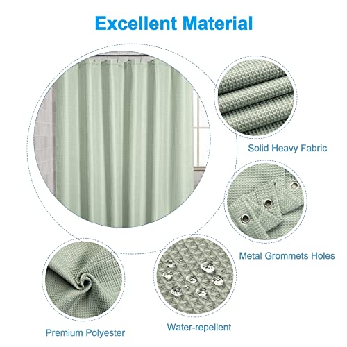 Image of AmazerBath Waffle Stall Shower Curtain, Sage Green Shower Curtain Fabric, Hotel Quality Bathroom Shower Curtains, Heavy Duty, 36 x 72 Inches