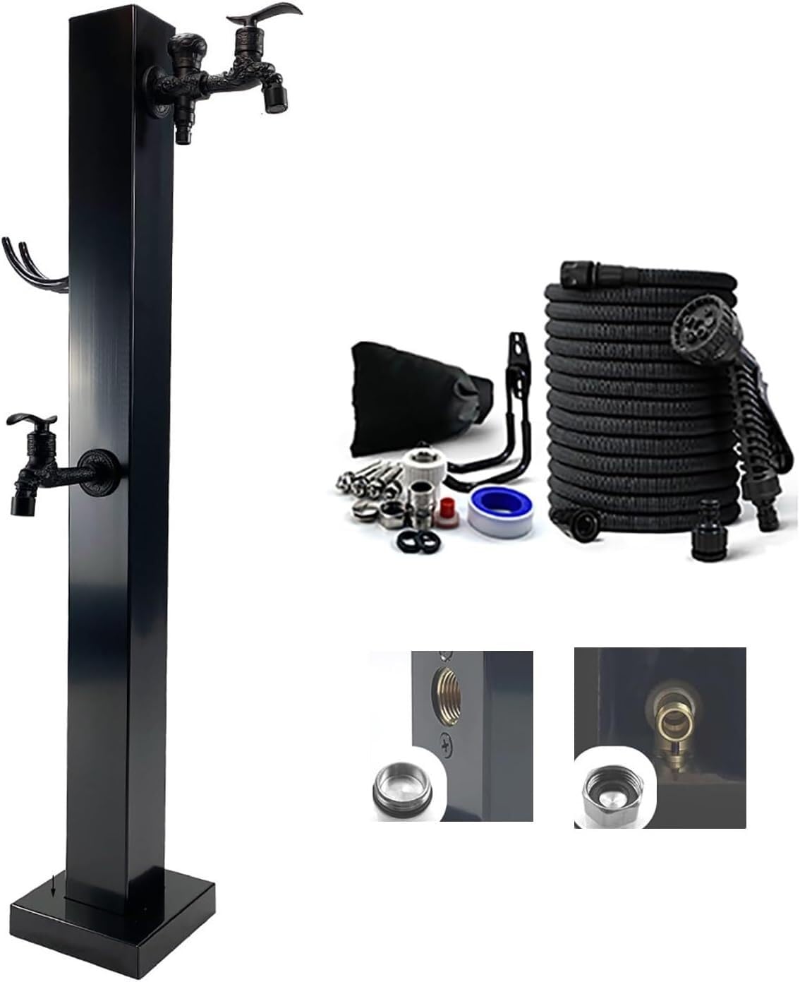 Epano Schwarz Lxxw Outdoor Faucet Water Column Freestanding Outdoor Garden Water Column，Frost Free Stainless Steel Faucet With 2 Separate Valve Switches
