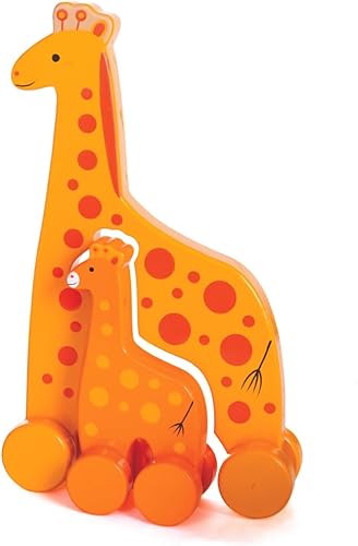Jack Rabbit Creations - Juguete de empuje de jirafa grande y pequeña, rodillos de madera 2 en 1, juguetes STEM para niños pequeños, desarrolla
