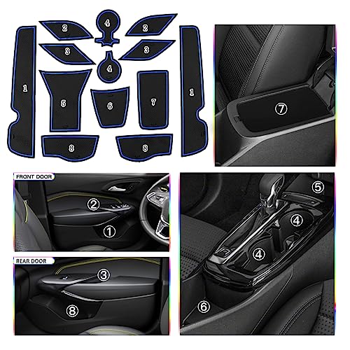 Image of SKTU 2024 2025 2026 Chevy Trax Door Slot Mat for 2024 2025 2026 Chevrolet Trax (LS,1RS,LT,2RS,ACTIV) 2024-2026 Trax Accessories 14PCS Fit 2024+ Trax Door Compartment Cup Center Console Liners (Blue)