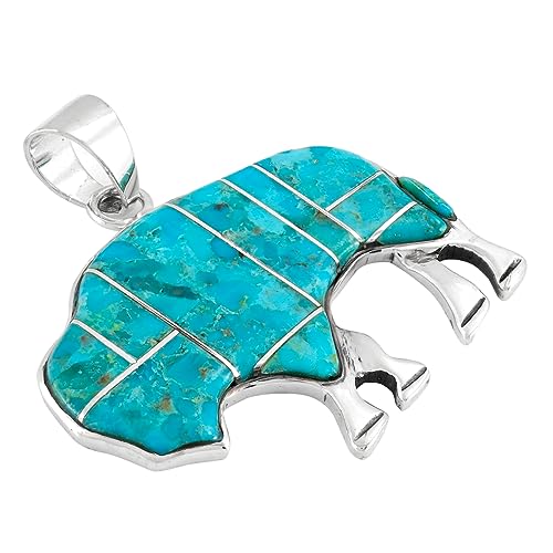 Turquoise Network Buffalo Pendant Necklace 925 Sterling Silver Genuine Gemstones (24" Length)2