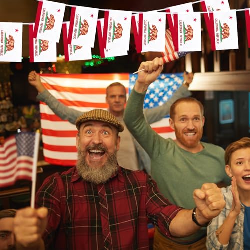 Image of 32.8 ft California Flag Banner, 30 Pcs Mini State String Flags, Red White Green Bear Bunting for California Day, Parades, Western Parties, Home, Garden, and Outdoor Decorations