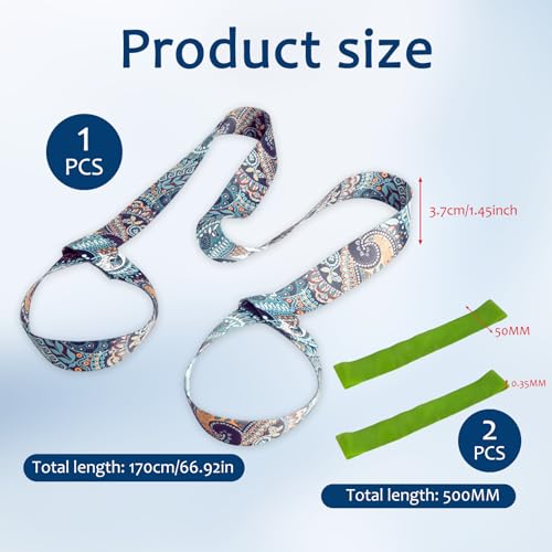 ExcellaElite Yoga Mat Straps for Carrying 3 pcs Multipurpose Hands-Free Adjustable Yoga Mat Strap with 2 Pcs Fruit Green Resistance Band for All Mat Sizes - Image 3