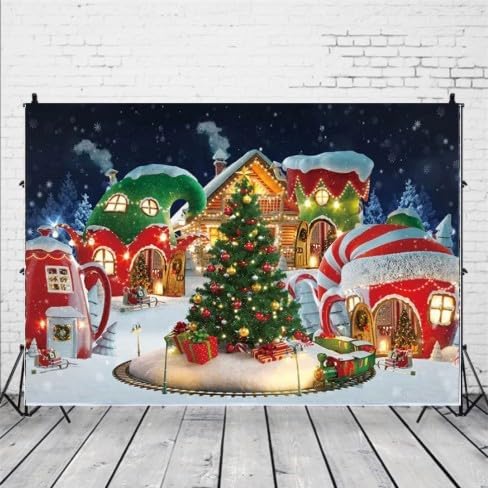 Miniatura 3 de Fondo fotográfico Invierno Navidad Cabaña Niño Retrato Familiar Decoración Telón de fondo Estudio Fotográfico Cuento de hadas de la nieve Fiesta de