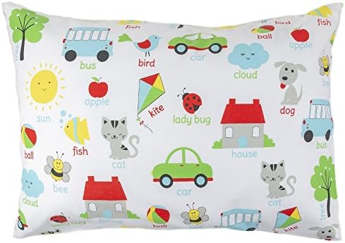 Toddler Kids Pillowcase for Boys and Girls - Words - 13x18 14x19 shrinks to fit - 100% Cotton - Envelope Style Closure - Machine Washable Soft Durable