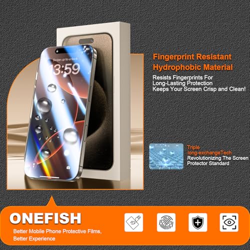 Image of OneFish Screen Protector Glass for iPhone 17e /16e /13 /13PRO /14, 9H Glass Scratch Resistant, Dynamic Island Compatible, HD Clarity Tempered Film with Installation Frame, Easy Installation, 2Pack.