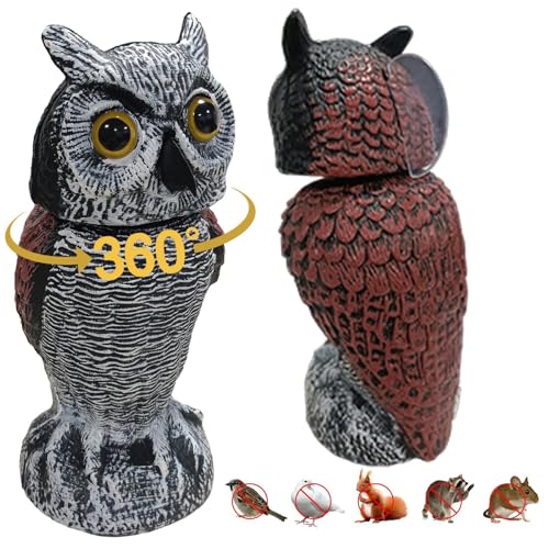 RGBRW Fake owl Statue Decor 1Pack with Wind Panel Fake Owls Waterproof for Garden Plant Orchard Plastic owl Decor for Outside Indoor Patio Garden Yard Home Outdoor Decor
