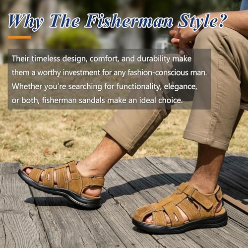 Image of Men's Sport Sandals Closed Toe Leather Hiking Athletic Walking Outdoor Beach Trail River Fishing Water Shoes Lightweight Comfortable Waterproof