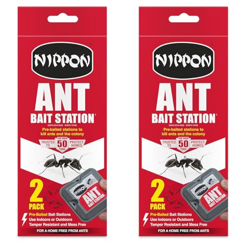 Nippon Ant Bait Station Twin Pack x 2 Comes as 4 Pre-Baited Stations Indoor and Outdoor Ant Killer Tamper Resistant & Mess Free Destroys Colony