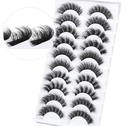 Alicrown Hair Mink Lashes Fluffy 5 Styles False Eyelashes Strip Wispy Fake Eyelashes Thick Volume 18Mm Long Faux Mink Eye Lashes Pack 10 Pairs Dramatic Reusable Handmade D Curl Eyelashes Alicrown thumb #1