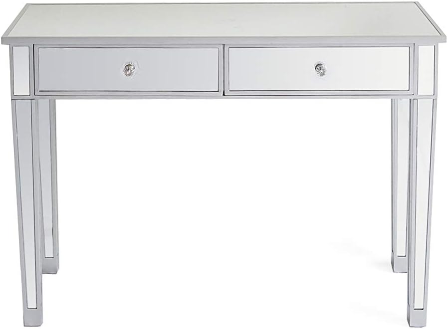 Mirrored Console Table,Mirrored Makeup Vanity Table Desk, Media Console Table for Women Home Office Writing Desk Smooth Finish (2Drawers)