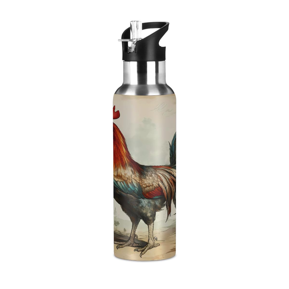 Gourde isotherme 600ml en acier inoxydable avec paille pour sport