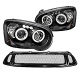 SPEC-D TUNING Blk Halo LED Projector Headlights + Mesh Hood Grille Compatible with 2004-2005 Subaru Impreza Wrx Left + Right Pair Headlamps Assembly