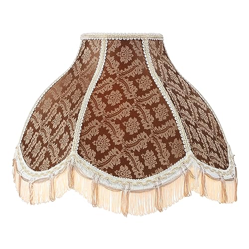 Image of Aspen Creative 30309 Transitional Scallop Bell Shape Spider Construction Lamp Shade in Brown with Beige Trim, 17 inch wide (6 inch x 17 inch x 12 inch)