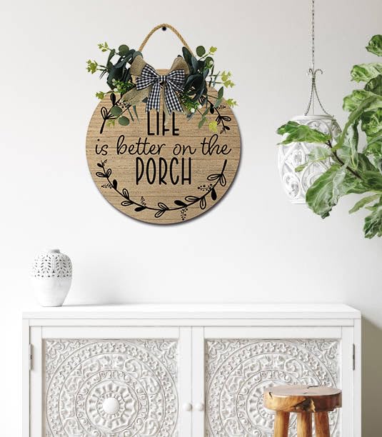 Home Sweet Home Sign Decorazione per portico per porta d'ingresso, cartello rotondo rustico in legno da appendere per portico in fattoria all'aperto casa vacanza cartello decorativo per porta